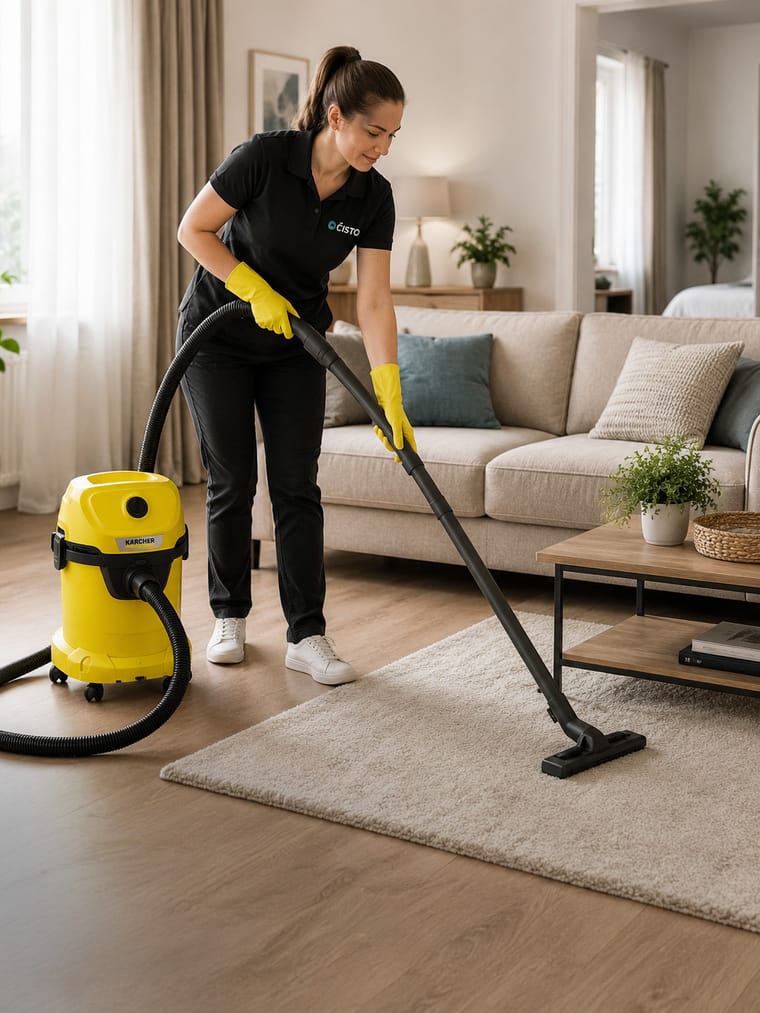 Upratovanie obývačky v rodinnom dome tímom Tatry Cleaning